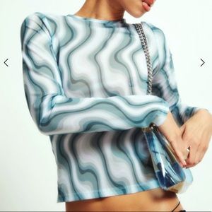 Miaou Teal and White Swirl Long Sleeve Top